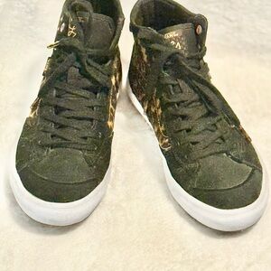 Vans Black High-Top Suede Sneakers with Leopard Accent